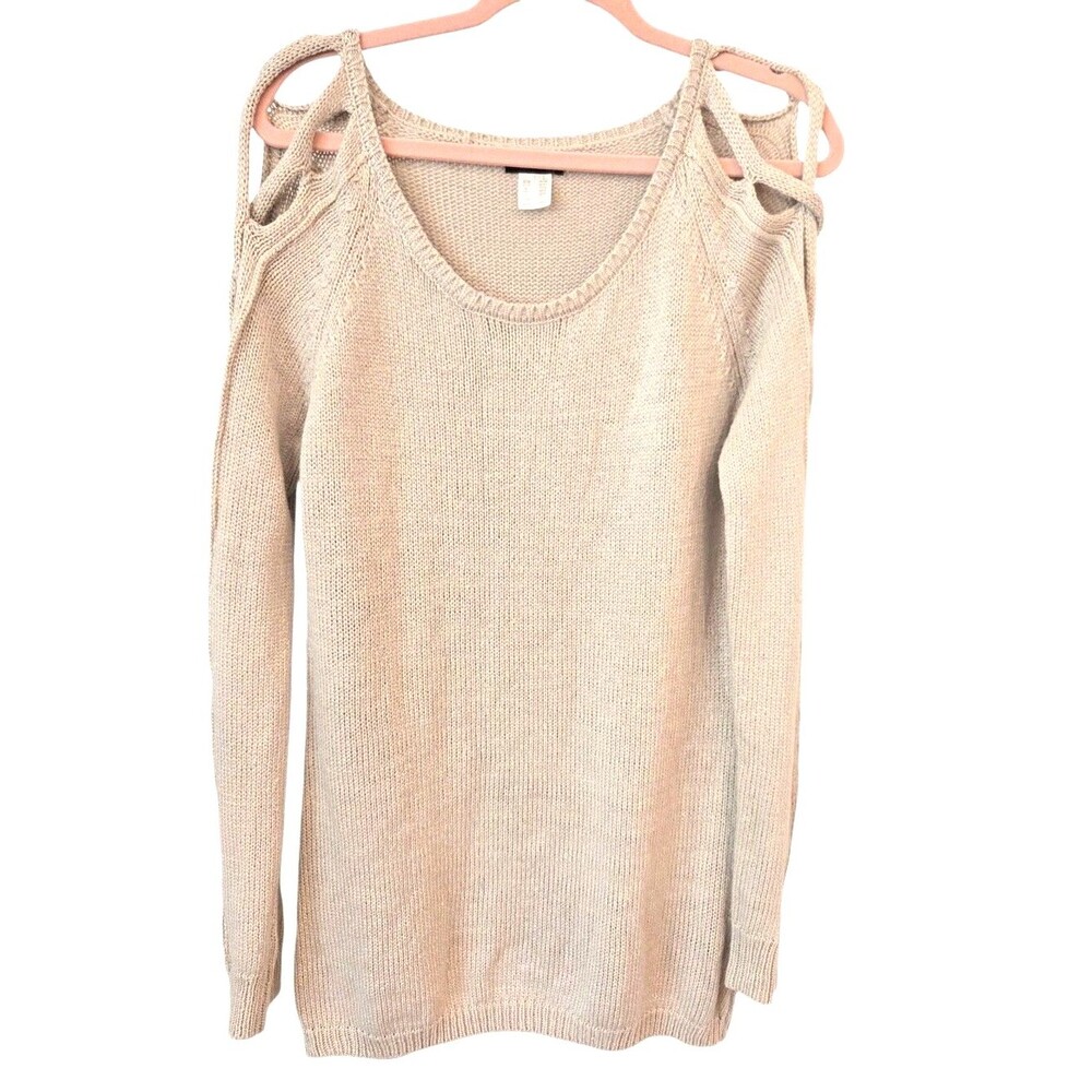 Venus Beige Cold Shoulder Cable Knit Sweater Tunic Size Large
